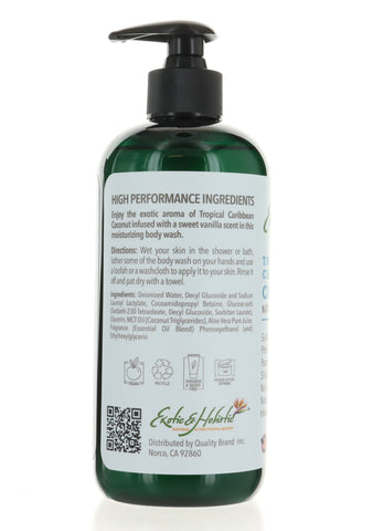 Tropical Caribbean Coconut Natural Body Wash Infused with Essential Oil, Sulfate Free, Paraben Free 16 Oz / 473 mL by Exotic & Holistic