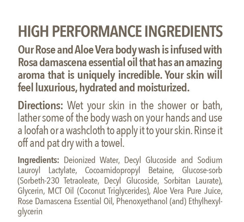 Rose and Aloe Vera Handmade Natural Body Wash, Shower Gel with Pump 16 FL / 473 mL Infused with Essential Oil, Luxurious Scent of Rose Damascena by Exotic and Holistic