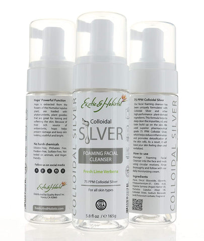 Fresh Lime Verbena Natural Facial Foaming Cleanser Infused with 75 PPM Colloidal Silver for All Skin Type 5.8 FL OZ / 165 G By Exotic & Holistic