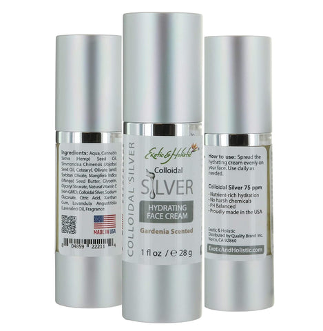 Hydrating Face Cream Infused with 75 PPM Colloidal Silver, Anti-aging Face Moisturizer Cream, Gardenia 1 Oz / 28g by Exotic and Holistic