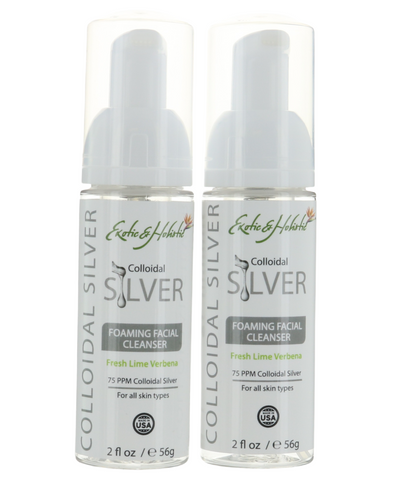 2 Bottles Exotic & Holistic Natural Facial Foaming Cleanser 2 FL OZ, Makeup Remover, Cleanse & Remove Impurities, Infused with Colloidal Silver 75 PPM for All Skin Type