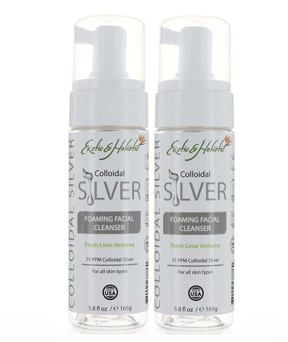 2 Bottles, Fresh Lime Verbena Natural Facial Foaming Cleanser Infused with 75 PPM Colloidal Silver for All Skin Type 5.8 FL OZ / 165 G By Exotic & Holistic