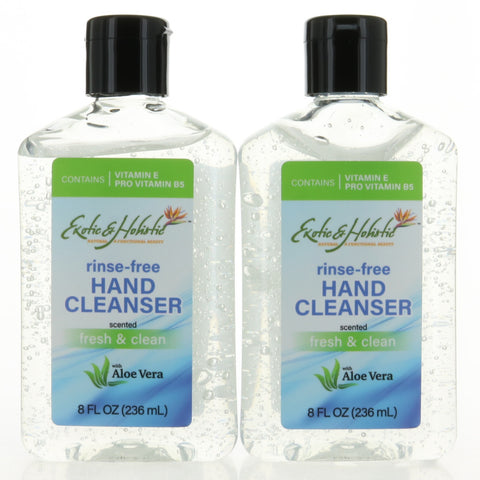 Pack 2, Rinse Free Hand Cleanser with Aloe Vera, Fresh and Clean Scent 8 FL / 236 mL by Exotic & Holistic