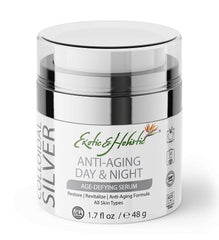 Night Time & Day Time Face and Neck Serum 1.7 FL OZ, Age-Defying for Anti-aging Wrinkle Formula, Infused with Colloidal Silver 75 PPM By Exotic & Holistic