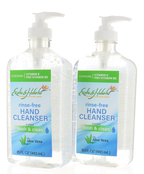 Pack 2, Rinse Free Hand Cleanser with Aloe Vera, Fresh and Clean Scent 15 FL / 443 mL Each by Exotic & Holistic