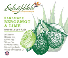 Set Natural Aloe Vera Body Wash Infused with Essential Oil 8.5 FL and Natural Facial Foaming Cleanser 2 FL, Infused with Colloidal Silver 75 PPM for All Skin Types By Exotic & Holistic, Bergamot Lime + Foaming Face Wash