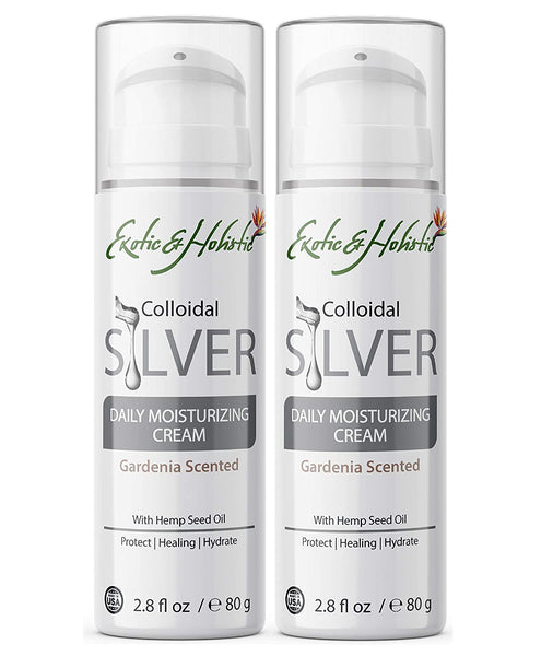 2 Bottles Gardenia Daily Moisturizer, Face and Body Cream Infused with Colloidal Silver by Exotic and Holistic 2.8 Oz/80g
