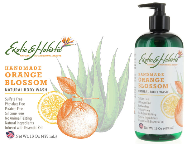 Orange Blossom and Lemon Handmade Natural Body Wash, with Pump 16 FL / 473 mL Infused with Essential Oil, Luxurious Aromatherapy Citrus Scent by Exotic and Holistic