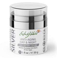 Night Time & Day Time Face and Neck Serum 1 FL OZ, Age-Defying for Anti-aging Wrinkle Formula, Infused with Colloidal Silver 75 PPM By Exotic & Holistic