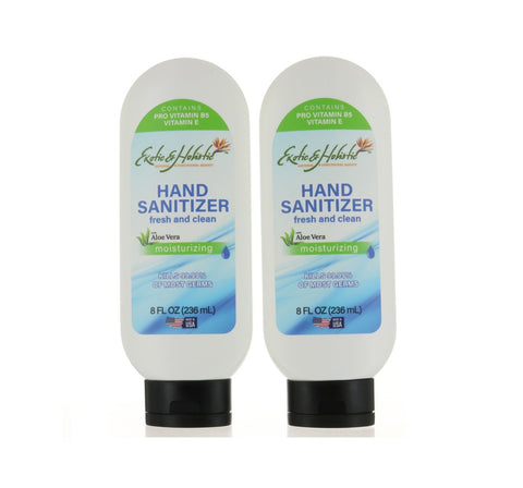 Set 2, Hand Sanitizer with Aloe Vera and Vitamin E for Moisturizing, Fresh and Clean 8 FL / 236 mL Each (Total 16 FL) by Exotic and Holistic