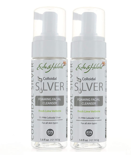 2 Bottles, Fresh Lime Verbena Natural Facial Foaming Cleanser Infused with 75 PPM Colloidal Silver for All Skin Type 5.8 FL OZ / 165 G By Exotic & Holistic