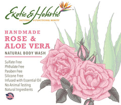 Set Natural Aloe Vera Body Wash Infused with Essential Oil 8.5 FL and Natural Facial Foaming Cleanser 2 FL, Infused with Colloidal Silver 75 PPM for All Skin Type By Exotic & Holistic, Rose and Aloe + Foaming Face Wash