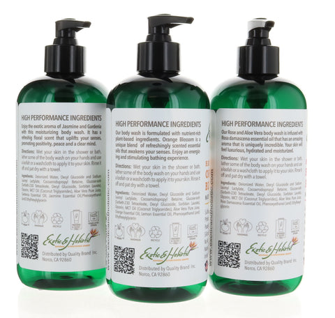 Gift Set Handmade Facial Scrub, Handmade Natural Body Wash and Infused with Essential Oil of Jasmine Gardenia, Rose & Aloe Vera, Orange Blossom 16 Oz/473 mL by Exotic and Holistic