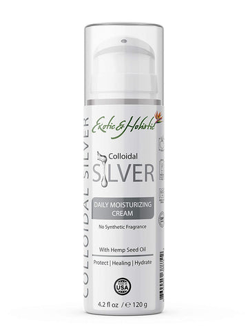 Daily Face and Body Moisturizer Cream with Colloidal Silver for All Skin Types 4.2 Oz / 120 g by Exotic & Holistic
