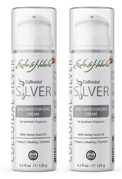 2 Bottles Daily Moisturizer Cream with Colloidal Silver for All Skin Types 4.2 Oz / 120 g by Exotic & Holistic