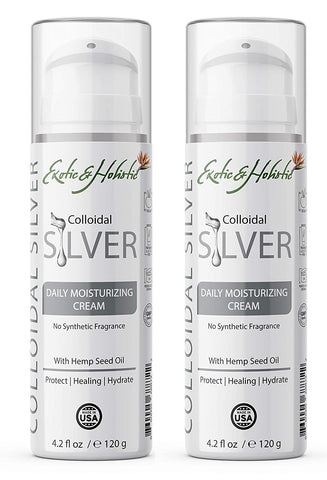 2 Bottles Daily Moisturizer Cream with Colloidal Silver for All Skin Types 4.2 Oz / 120 g by Exotic & Holistic