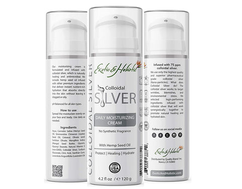 Daily Face and Body Moisturizer Cream with Colloidal Silver for All Skin Types 4.2 Oz / 120 g by Exotic & Holistic